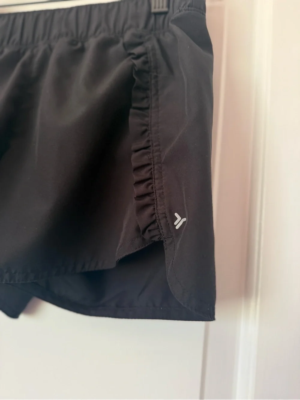 Athletic Black Girls Ruffle Trim Shorts